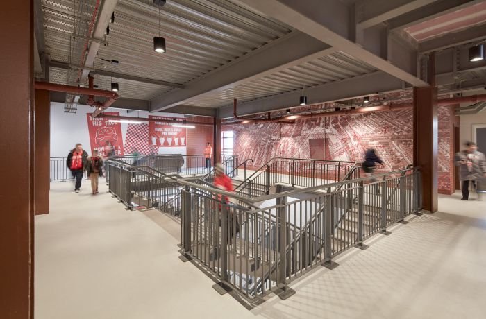 Interior photography of Liverpool Football Club's extended main stand.