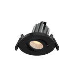 A black ceiling light angled to the left with adjustable arms.