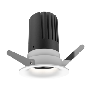 a recessed ceiling light with white casing and interchangeable lenses