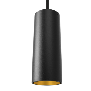a pendant style ceiling light in black with LED lighting.
